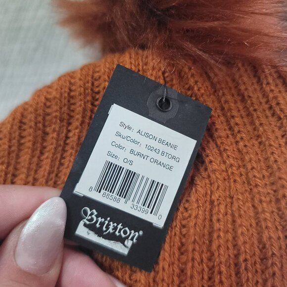 Brixton NWT Women's Alison Beanie Knit Hat Burnt Orange with Faux Fur Pom Pom - Picture 5 of 8